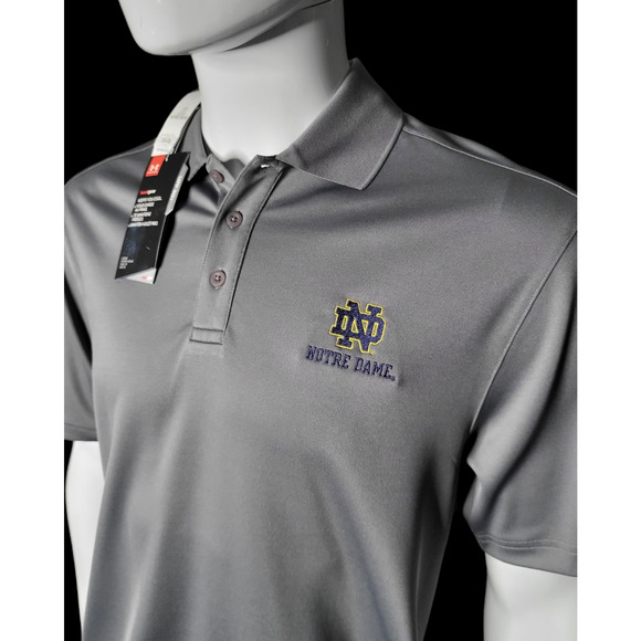 NWT UNDER ARMOUR Notre Dame Fighting Irish Golf Polo Shirt Grey Men’s Size M - Picture 4 of 11